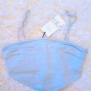 Brand new light washed Zara denim crop top in a size small, US 6.